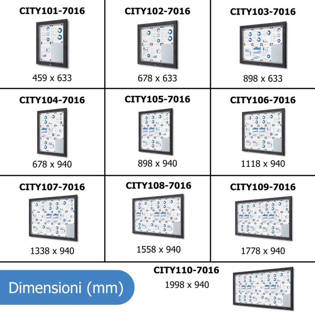 Dimensioni bacheche disponibili a catalogo