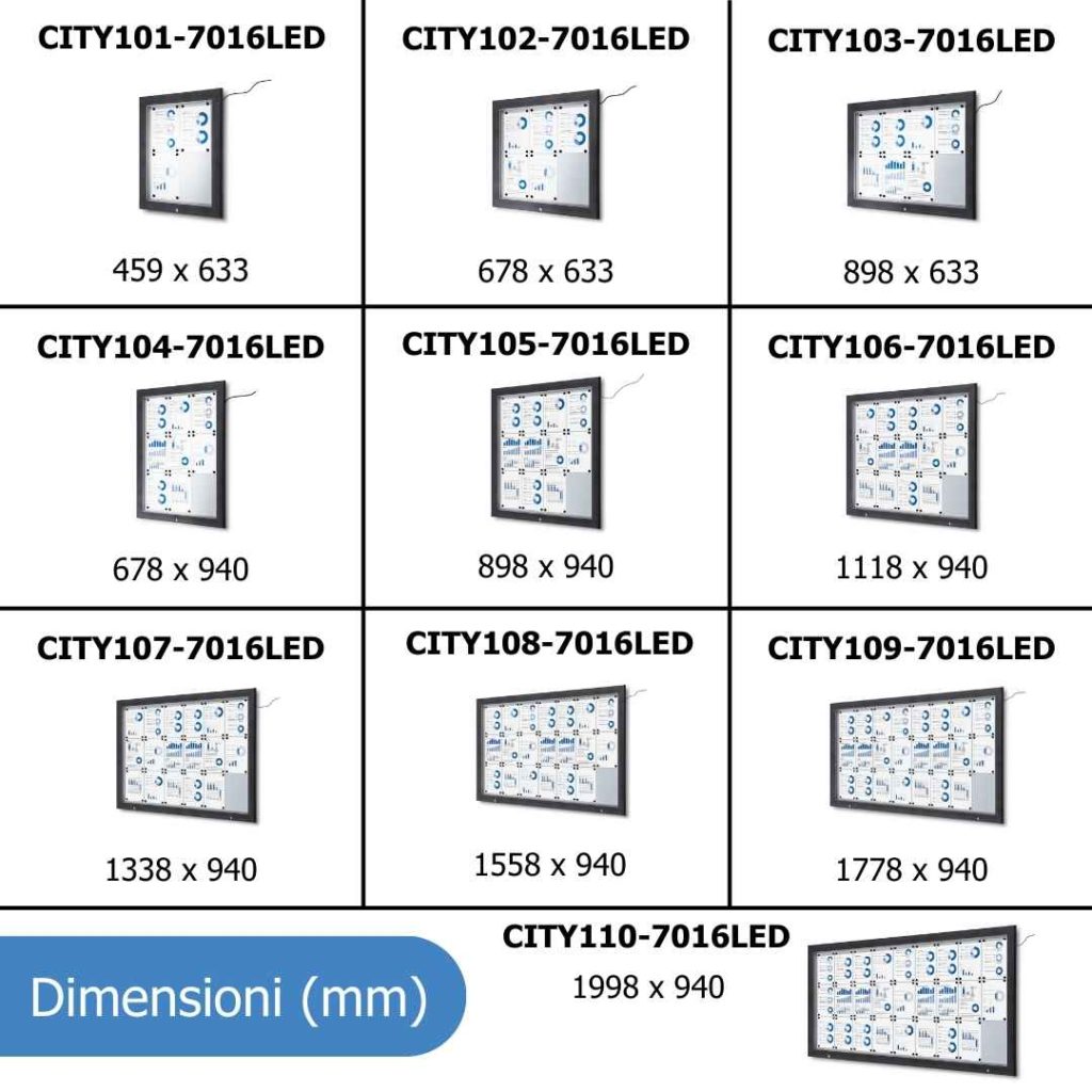 Dimensioni bacheche grigio RAL 7016