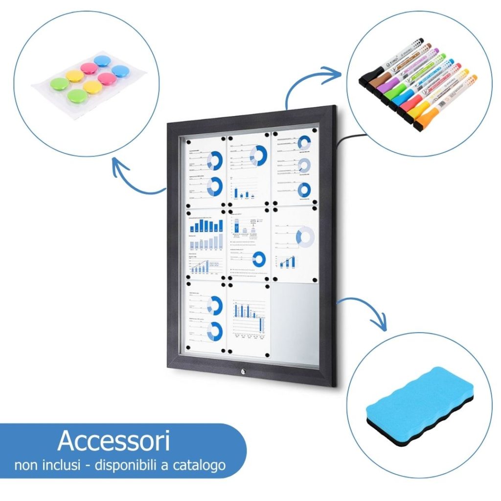 Accessori per bacheche: kit 8 magneti, kit pennarelli, cancellino