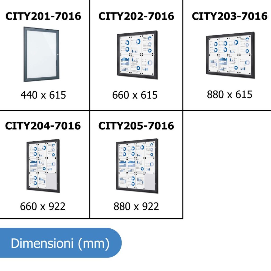 Dimensioni bacheche finitura RAL 7016