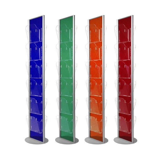 Espositore girevole serie COLOR in plexiglass colorato con tasche trasparenti bifacciali