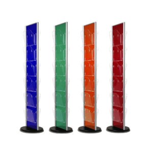 Espositore girevole serie COLOR in plexiglass colorato con 12 tasche trasparenti