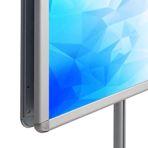 cornice a scatto da terra con piantana autoportante finitura silver doppia cornice bifacciale