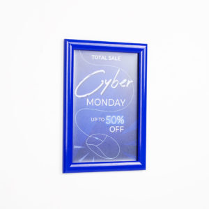 cornice a scatto pubblicitaria color blu