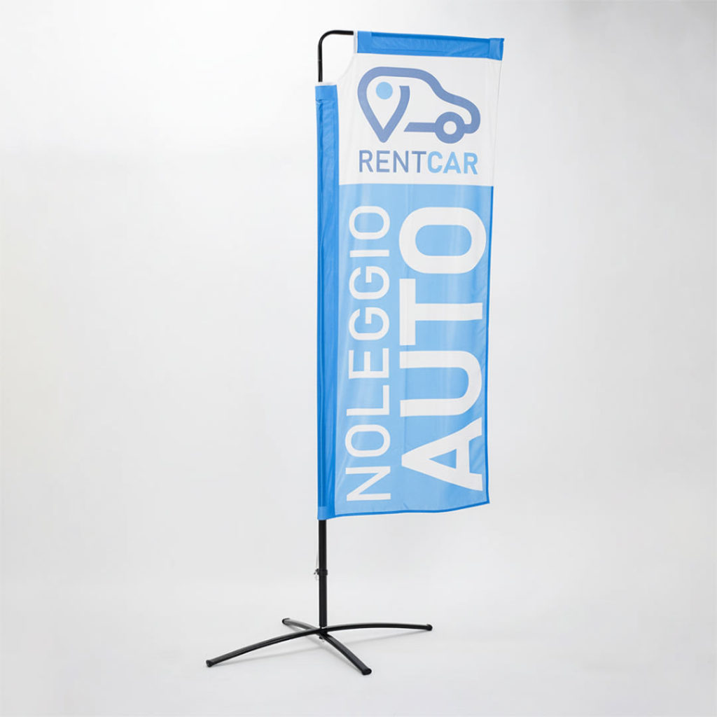 base in metallo a croce con bandiera rettangolare personalizzata