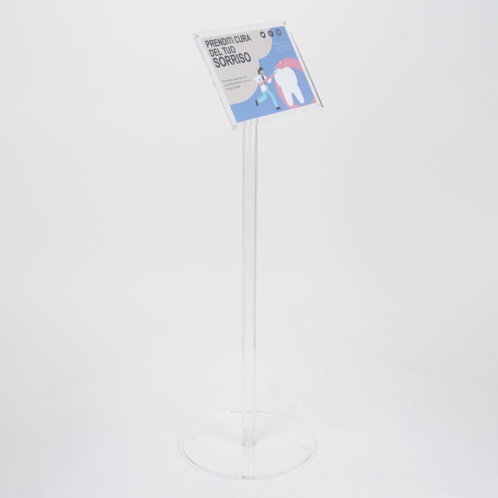 leggio da terra con tasca in plexiglass orientabile