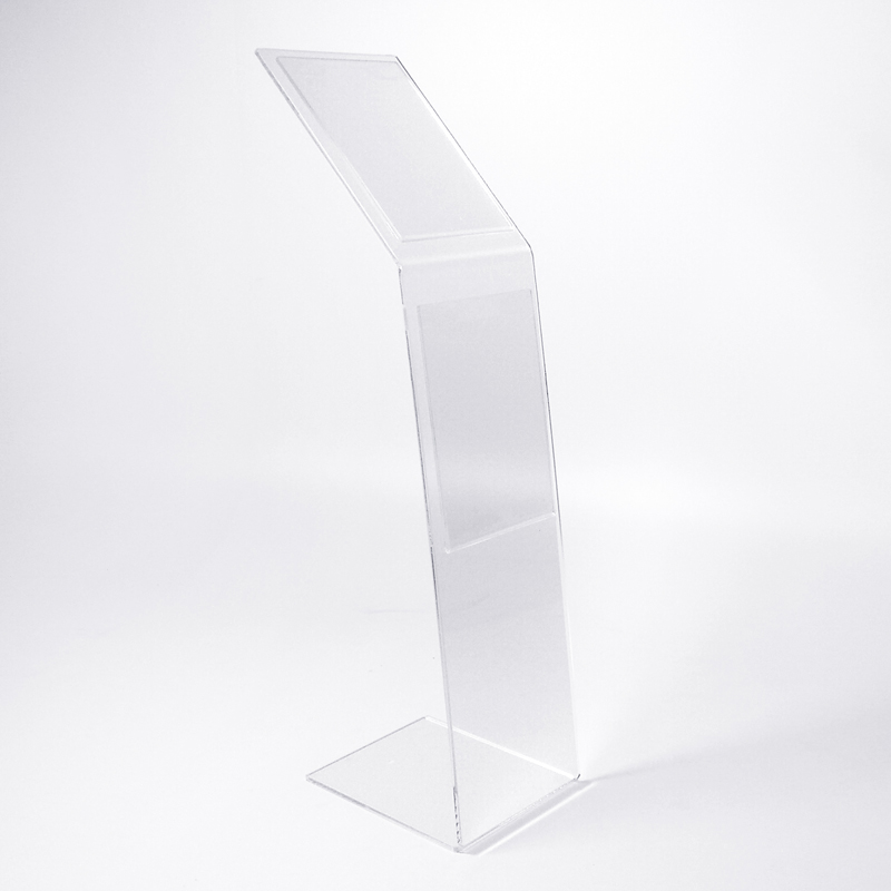 Leggio trasparente con base a L in plexiglass