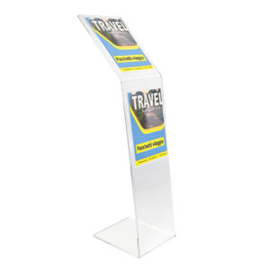Leggio trasparente con base a L e due tasche porta avvisi