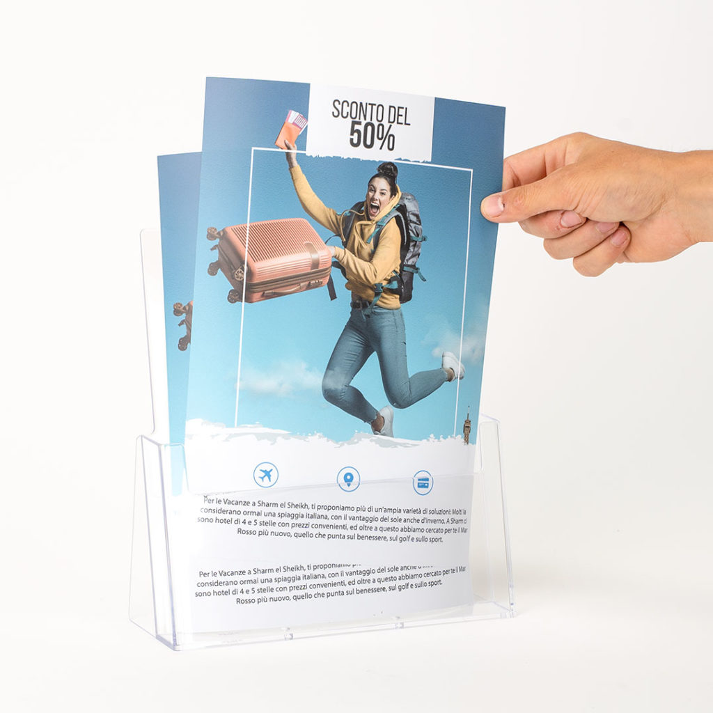 Espositore Porta Depliant Pubblicitari Da Banco PDB401 – 4 Tasche Formato A5 Verticale – Per Ufficio, Negozio, Scrivania