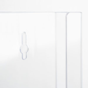 porta depliant da muro in plexiglass trasparente dettaglio fori per fissaggio