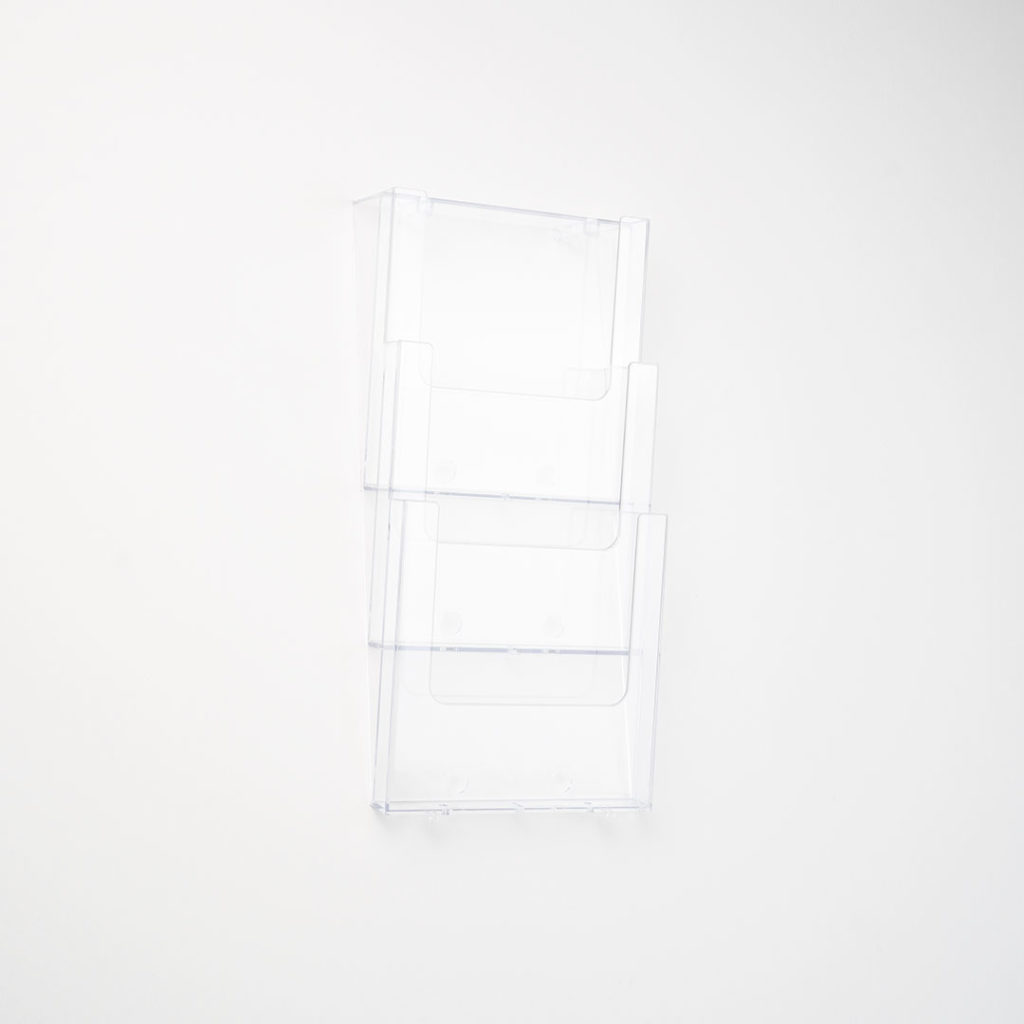 porta depliant in plexiglass trasparente da muro con viti