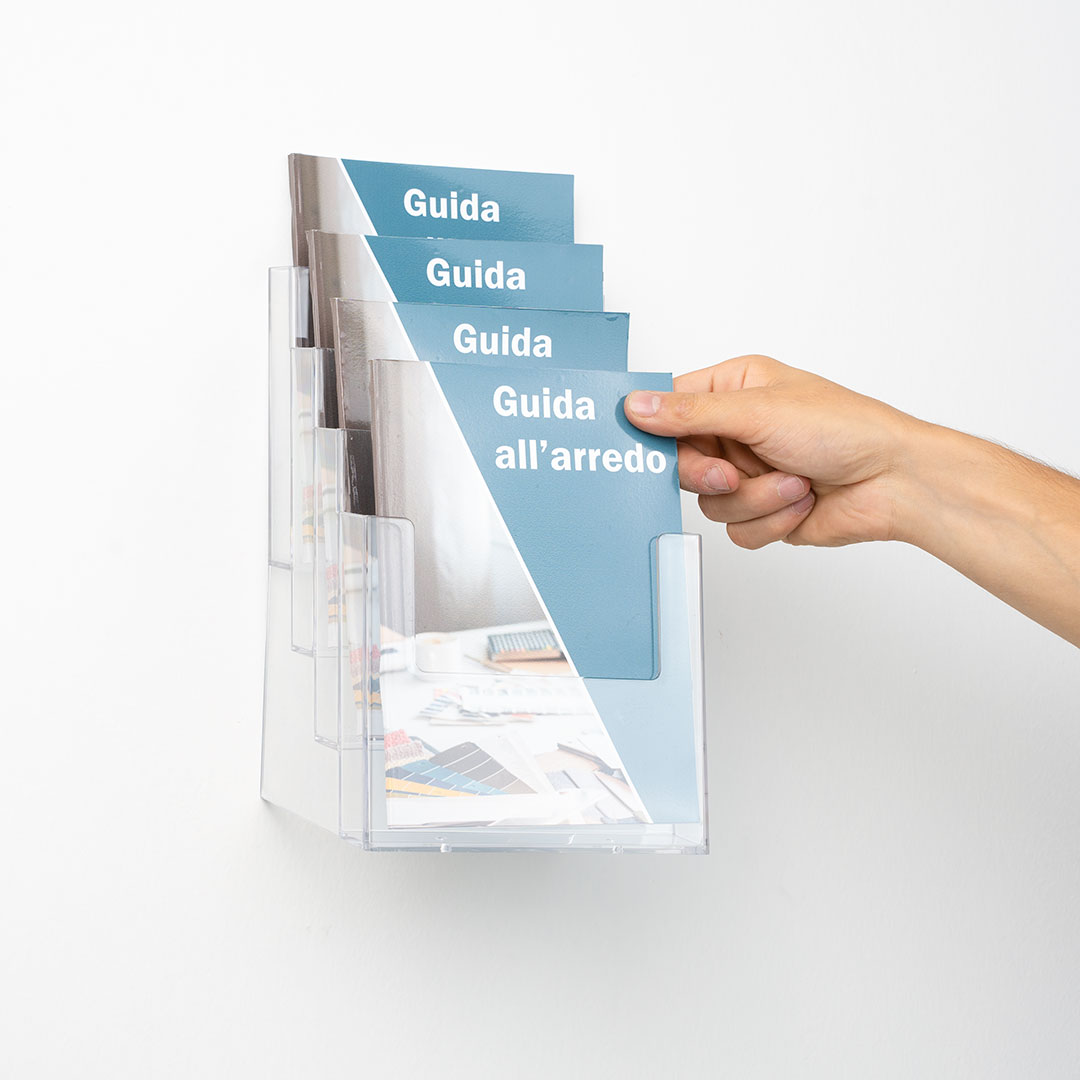 Arda A64 Modular 4-Compartment Brochure Holder - Transparent Plastic, Wall Or Counter Mount - View #6
