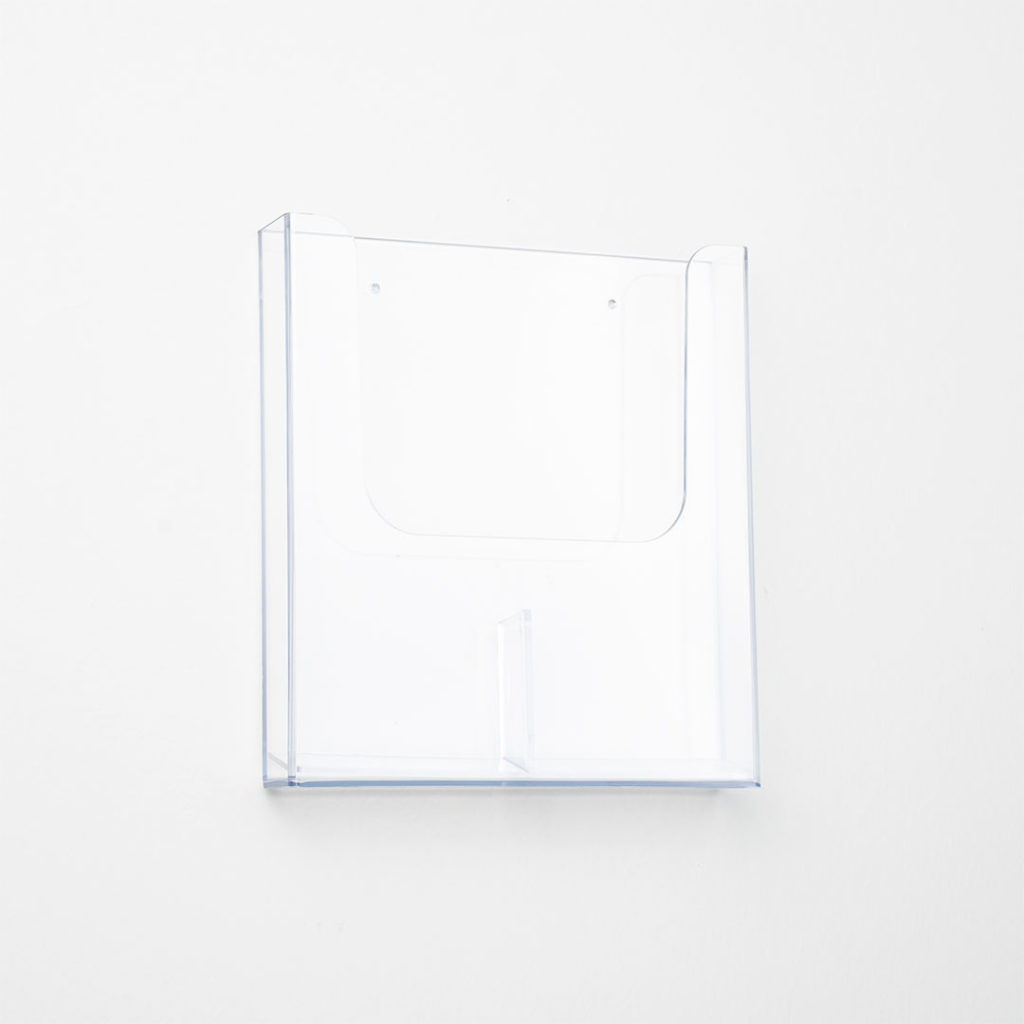 porta depliant da muro in plexiglass trasparente