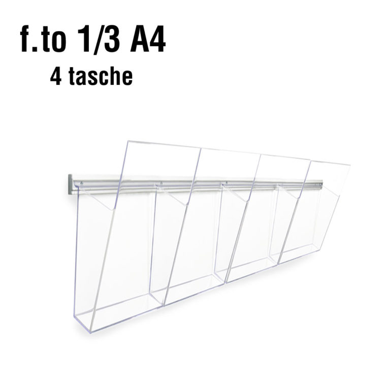 Portadepliant in plexiglass con barra 50cm e 4 tasche f.to 1/3A4