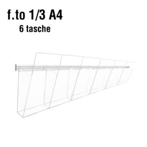 Portadepliant in plexiglass con barra 75cm e 6 tasche f.to 1/3A4