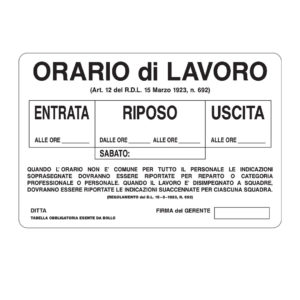 cartello orario di lavoro