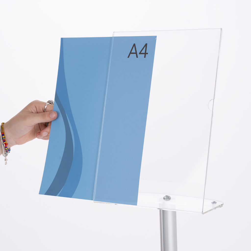 porta avvisi autoportante con tasca in plexiglass trasparente grafica intercambiabile
