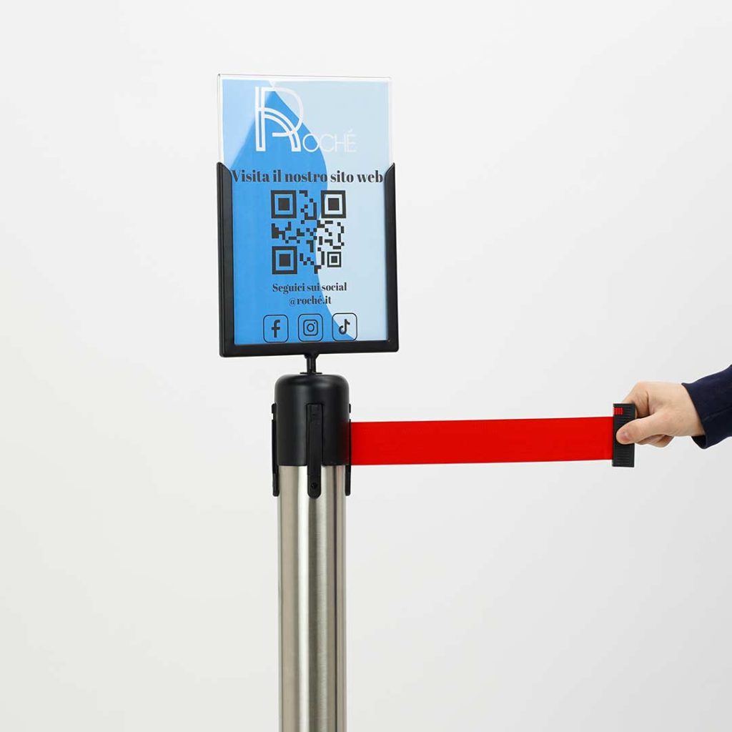 porta avvisi a4 verticale per paletti eliminacode con nastro