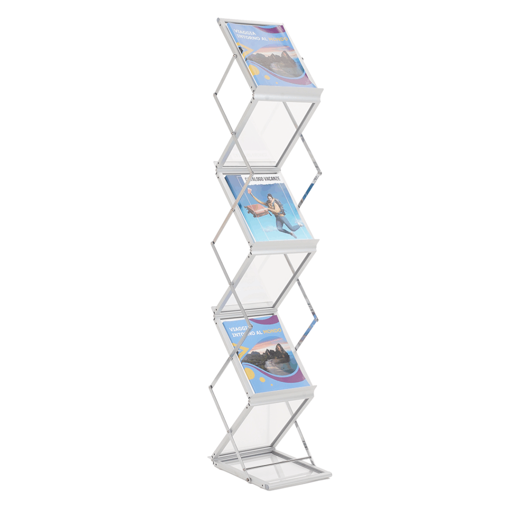 Espositore da terra piegevole in alluminio e plexiglass
