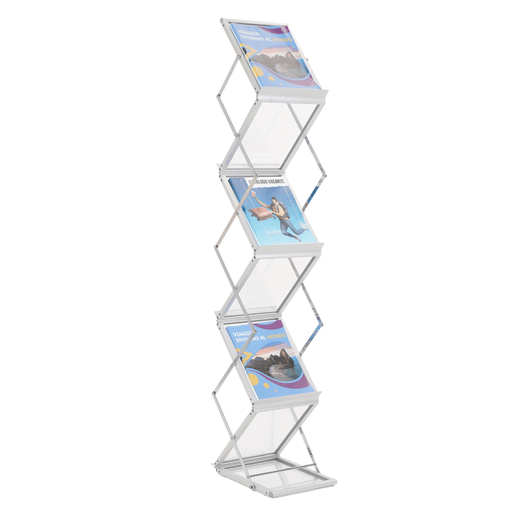 Espositore da terra piegevole in alluminio e plexiglass
