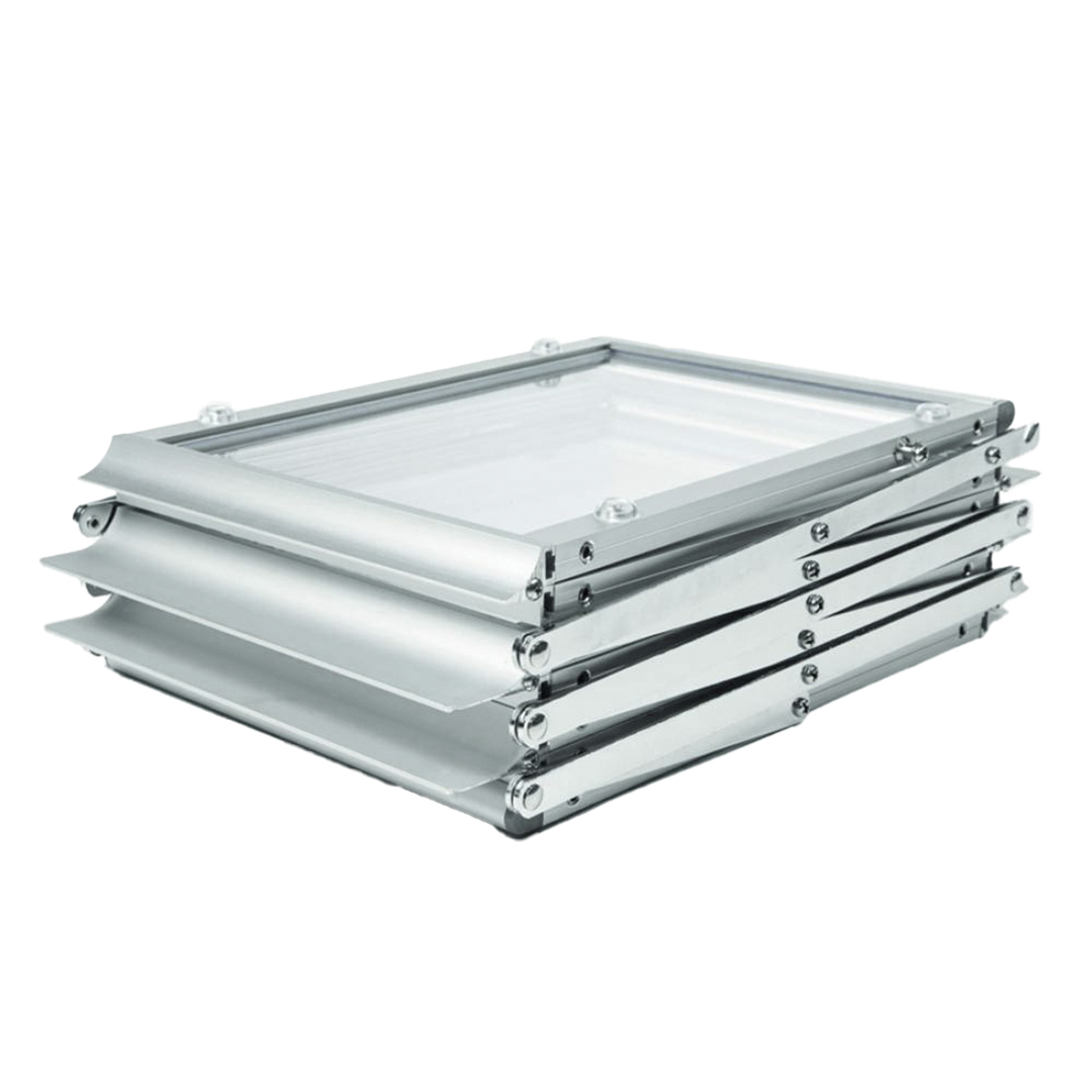 Custodia in alluminio inclusa Espositore pieghevole 6 x A4 in alluminio/acrilico Espositore pieghevole in argento formato verticale Espositore da terra 