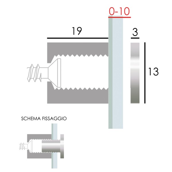 Distanziale in ottone argento satinato 13x19 mm, misure