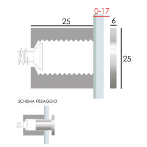 Distanziale MAXI in ottone cromato lucido 25x25 mm, misure