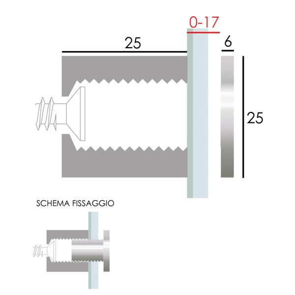 Distanziale MAXI in ottone cromato lucido 25x25 mm, misure