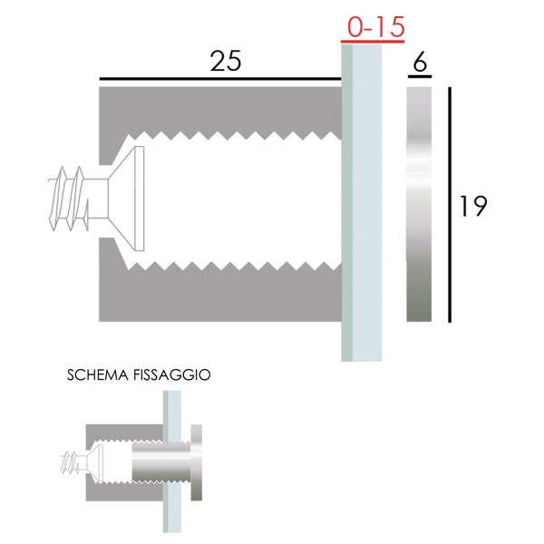 Distanziale MAXI alluminio ramato 19x25 mm, misure