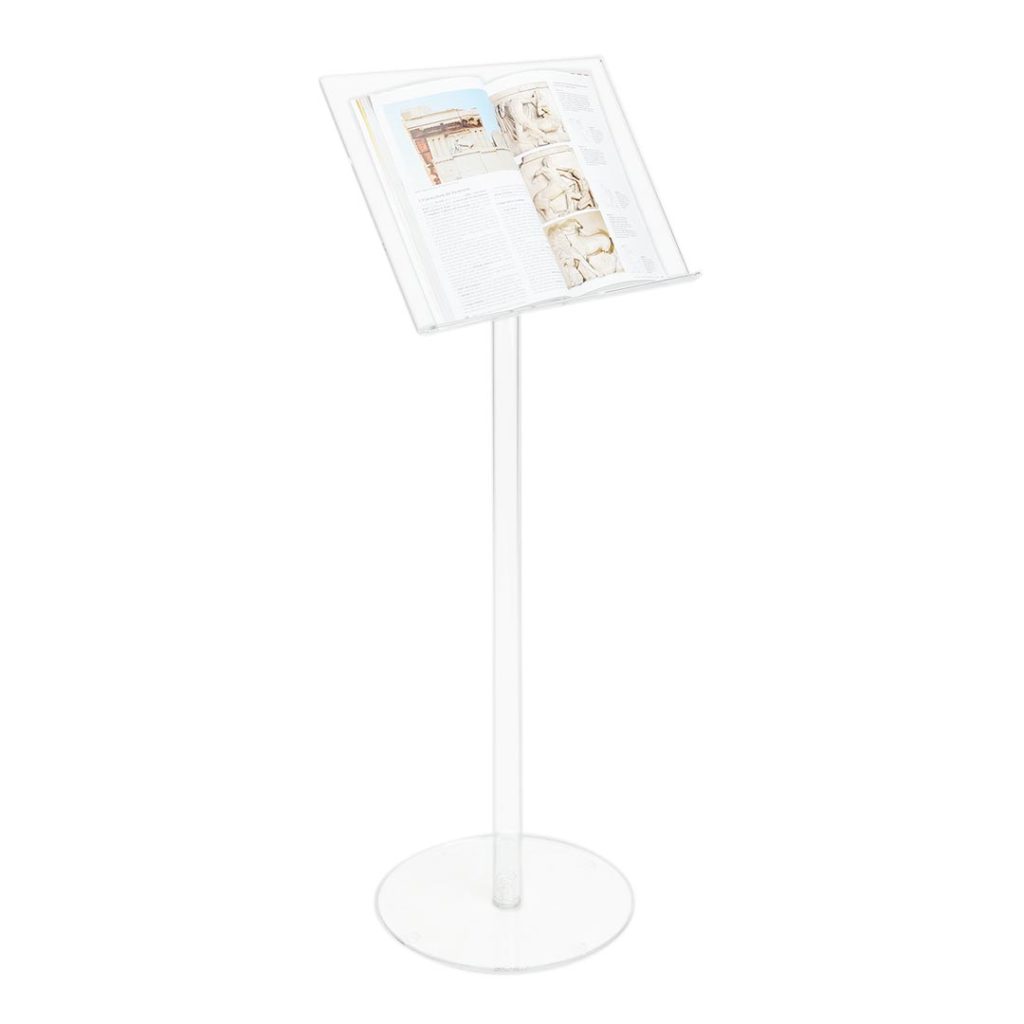 leggio in plexiglass con ripiano trasparente