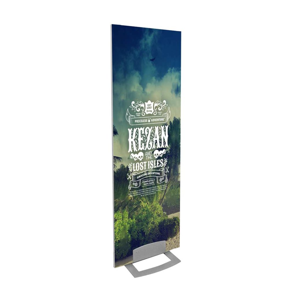 totem pubblicitario personalizzato autoportante con base in metallo