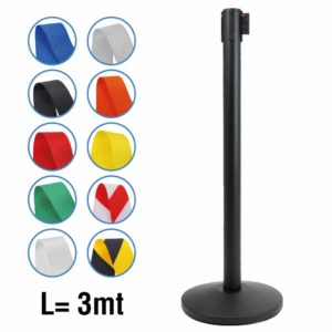 colonnina autoportante finitura nera opaco con nastro segna percorso