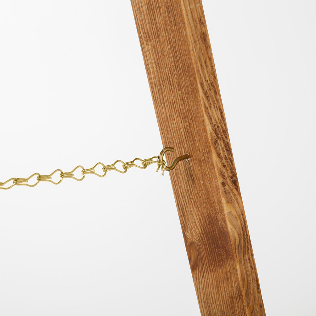 cavalletto in legno treppiede fissaggio catena