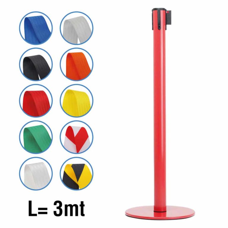 colonnina finitura rossa con nastro retraibile rosso