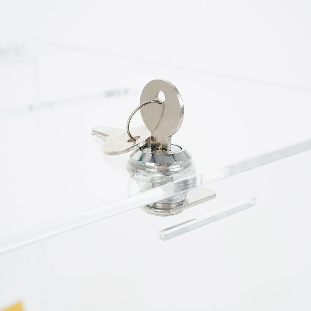cubo espositore in plexiglass trasparente con serratura