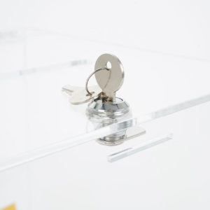 cubo espositore in plexiglass trasparente con serratura