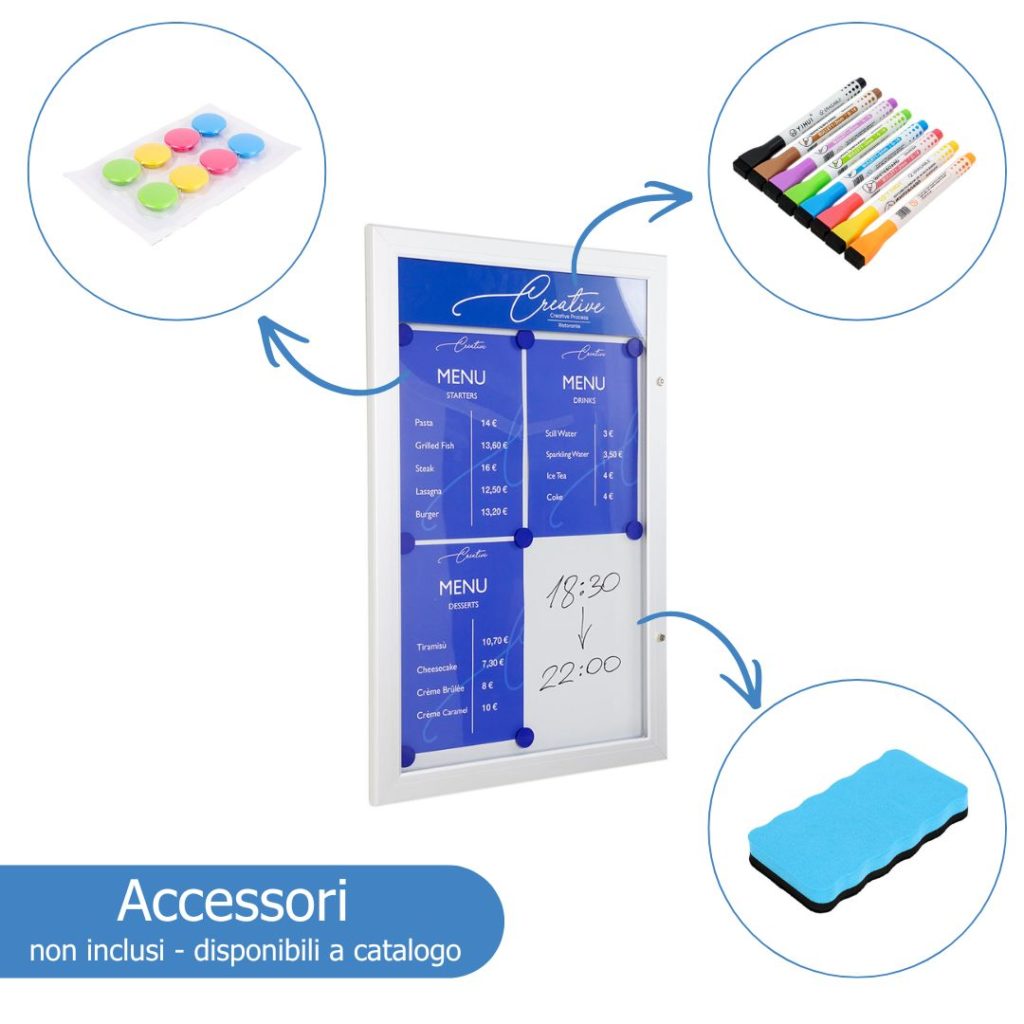 Accessori bacheca: kit magneti, kit pennarelli, cancellino