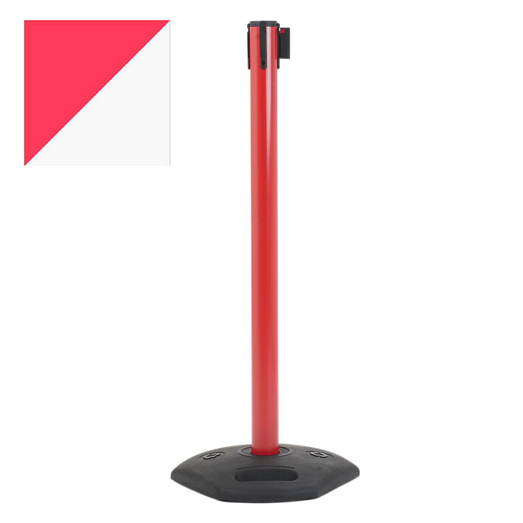 2 Paletti Delimitatori Con Base E Catena - Bianco E Rosso, Altezza 140 Cm - Foto 11