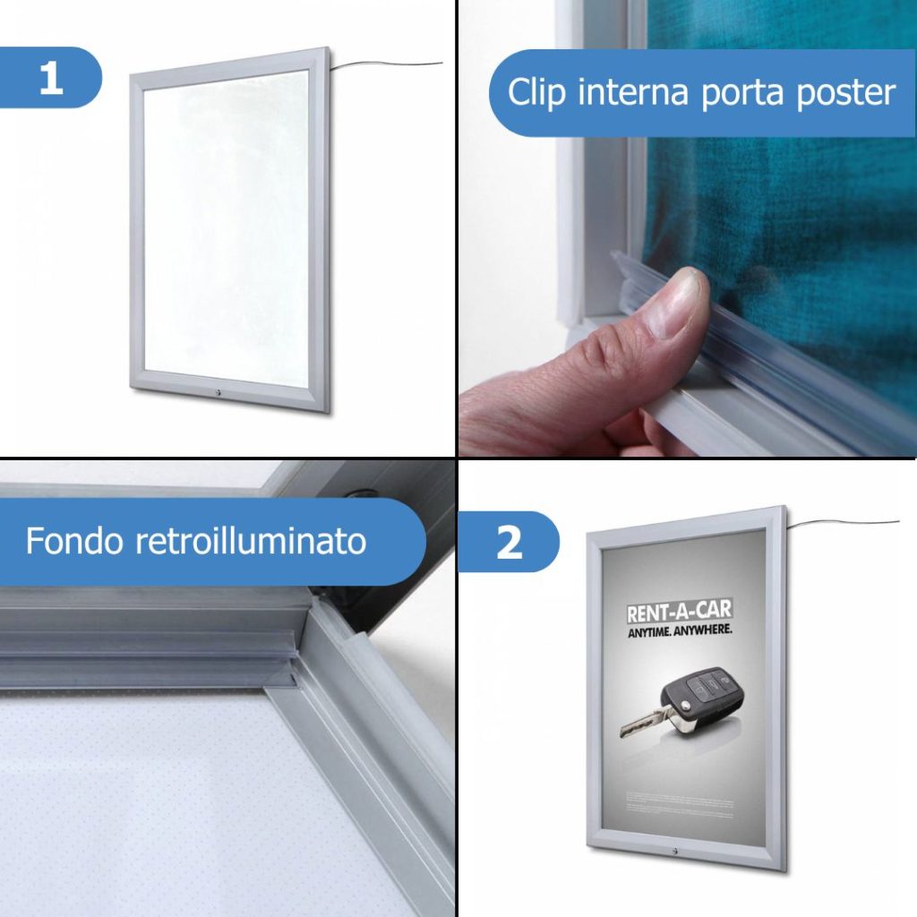 bacheca porta poster retro illuminata