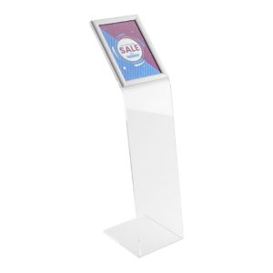 espositore a leggio in plexiglass con cornice a scatto