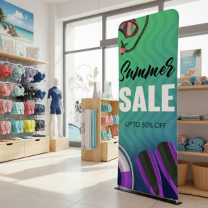 Totem con stampa in tessuto personalizzabile