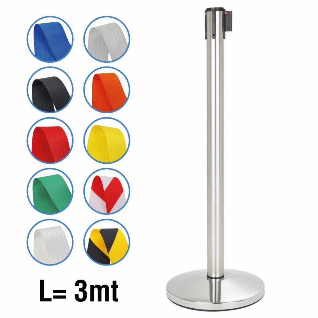 colonnina finitura lucida cromata autoportante con nastro segna percorso