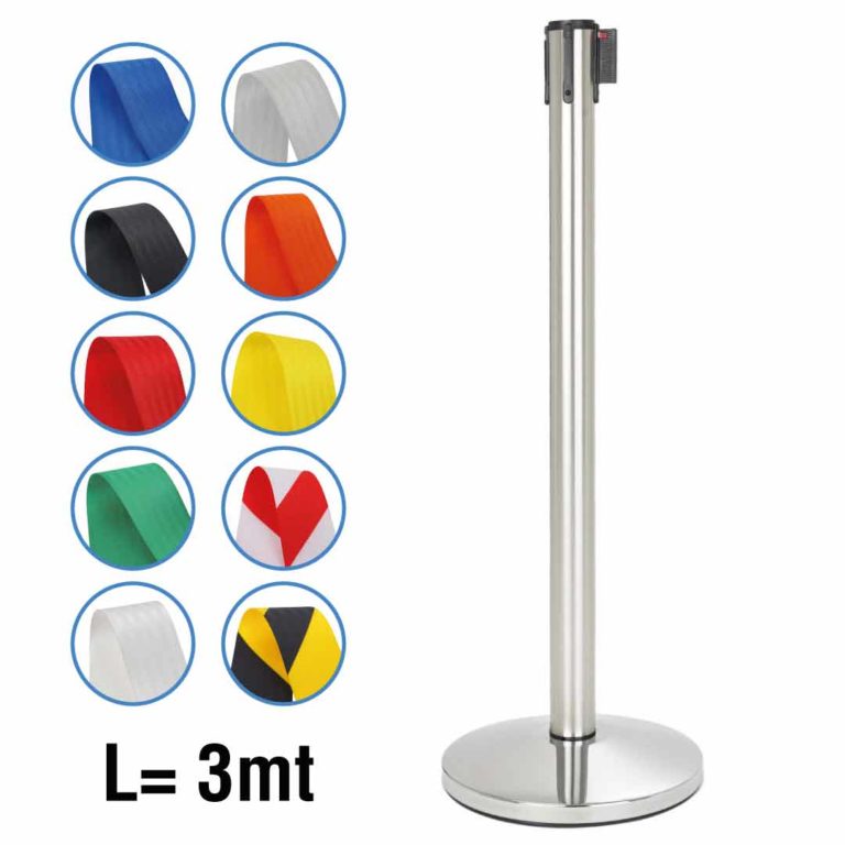 colonnina finitura lucida cromata autoportante con nastro segna percorso