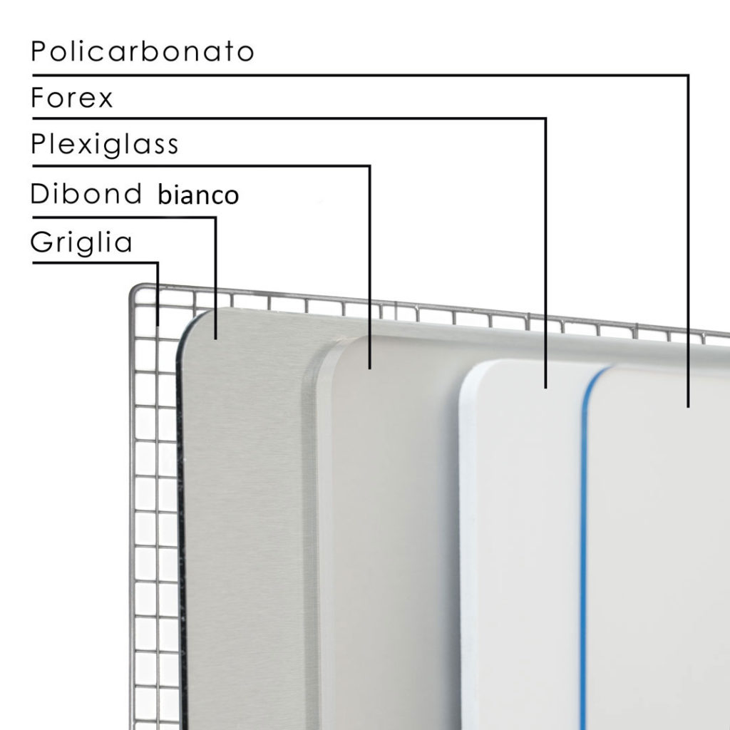 Pannelli divisori autoportanti modulari e componibili MODULAR: in policarbonato, forex, plexiglass, dibond e griglia
