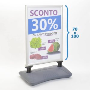 cavalletto pubblicitario da esterno con cornice a scatto e molle antivento