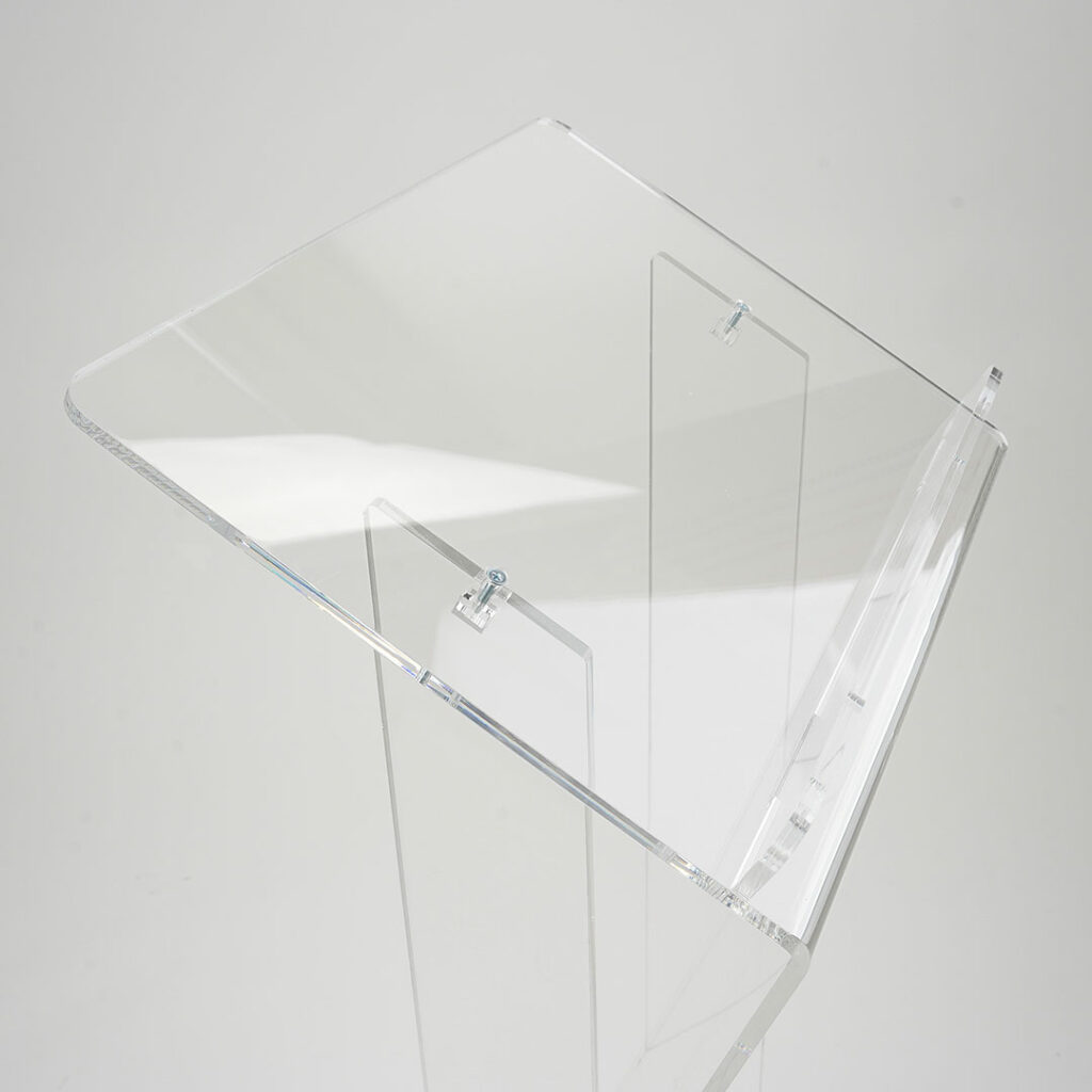 podio in plexiglass con leggio per esposizione volumi