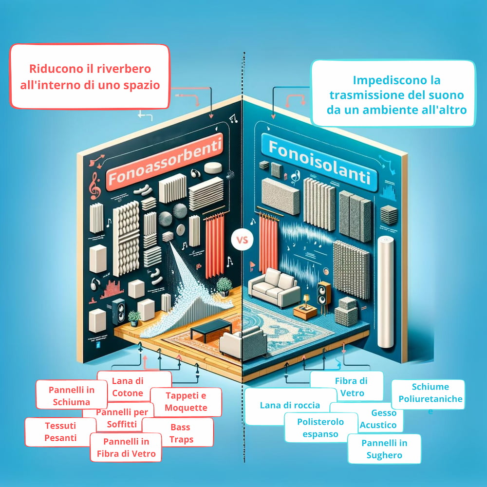 Confronto tra materiali fonoassorbenti e materiali fonoassorbenti.