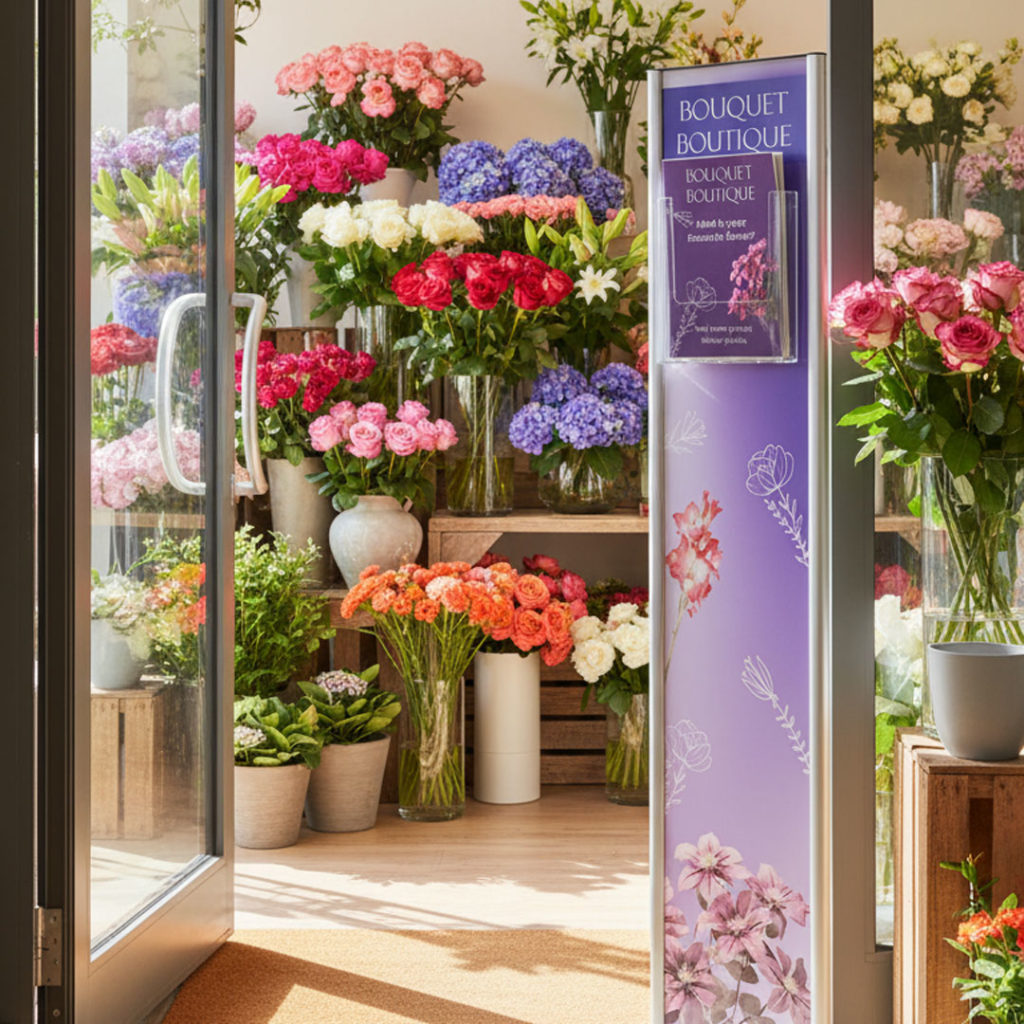 Totem espositivo con porta depliant e pannello personalizzabile