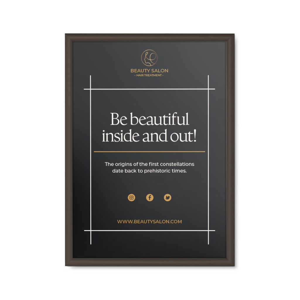 cornice pubblicitaria a scatto con finitura bronzo 50x70