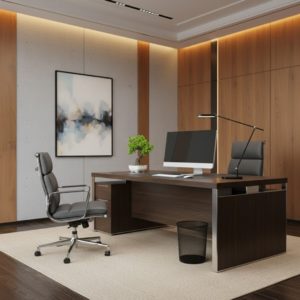 cestino da scrivania ambientato in un ufficio elegante